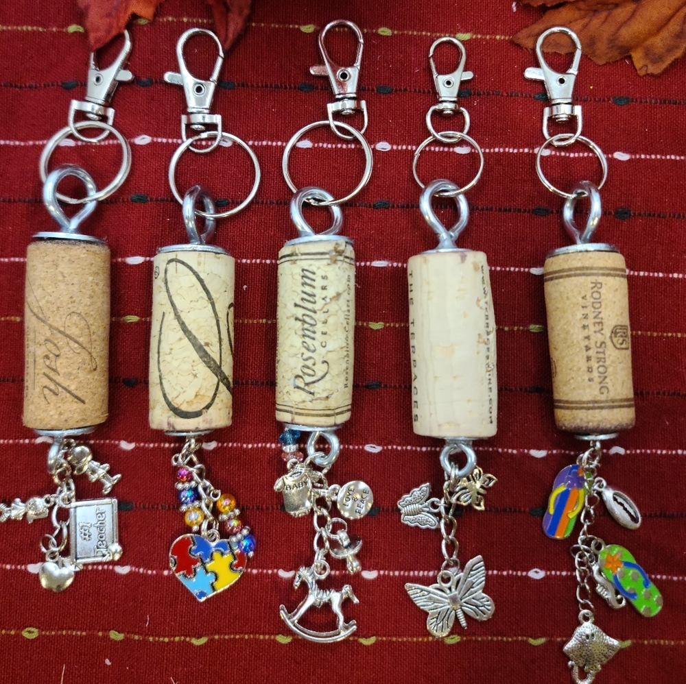 2 for 1 price BOGO -Upcycled Wine Cork Key Chain or Purse Charm- Pick Wh…